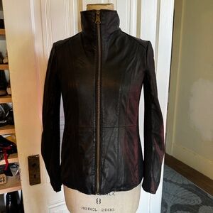 Marc New York Full Zip Leather & Knit Motorcycle Jacket, Women's S (Black)